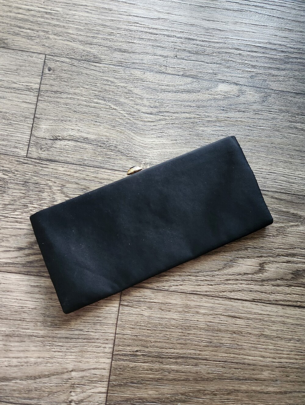 50s After Five Vintage Black Satin Evening Envelope Clutch Purse Cocktail